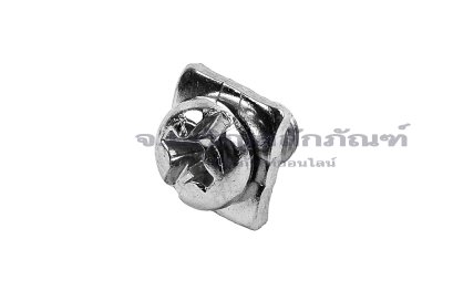 [E] น็อตยึดสายไฟ สแตนเลสชุบนิกเกิ้ล M4x6 mm พร้อมแหวนทรงสี่เหลี่ยม ขนาด 8x8 mm